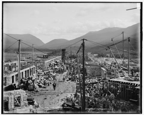 Foundations of new hotel [Mount Washington Hotel] near Mount Pleasant House, White Mountains, N.H. Courtesy of Library of Congress