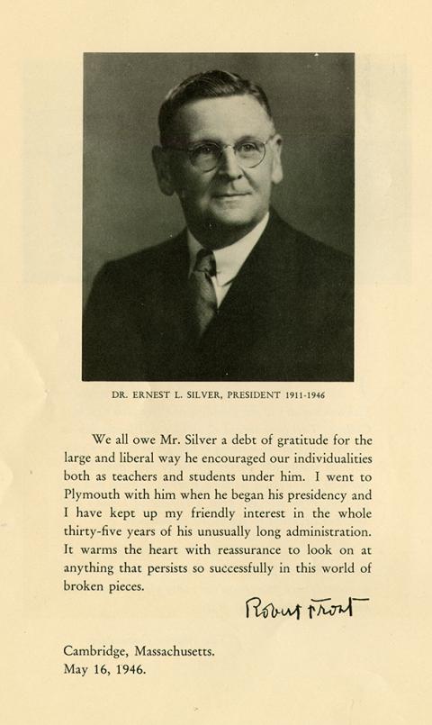 Plymouth State in 150 Objects exhibition 1910s scrapbook Robert Frost introduction text for Mr. Silver