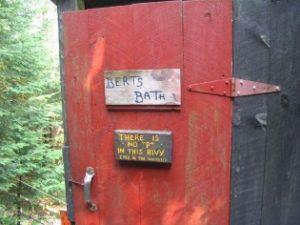 Outhouse door signs at Beaver Brook Shelter on Mount Moosilauke