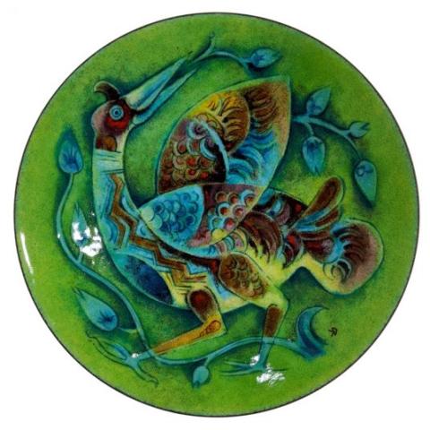 Karl Drerup. “Bird Plate.” Enamel on Copper. Undated.