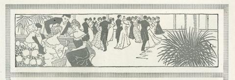 Cartoon of people dancing in a hotel ballroom