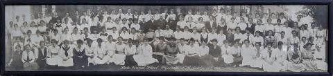 Plymouth State in 150 Objects exhibition 1910s scrapbook group student photo