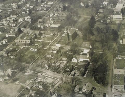 Plymouth State in 150 1920s scrapbook aerial view of campus