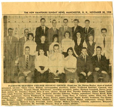 Plymouth State in 150 Objects 1950s student council newspaper clipping