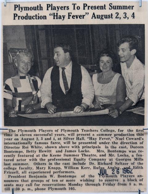Plymouth State in 150 exhibition 1960s Players Production newspaper clipping