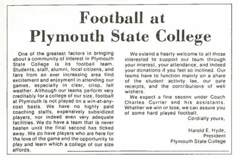 Plymouth State in 150 exhibition 1970s football article