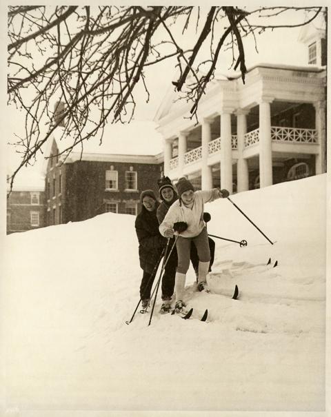 Plymouth State in 150 exhibition 1970s Skiing on Mary Lyon lawn