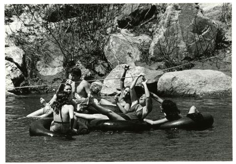 Plymouth State in 150 exhibition 1970s students tubing in a river