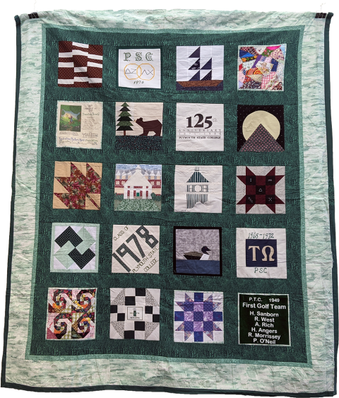 Plymouth State in 150 Objects exhibition 1980s alumni quilt