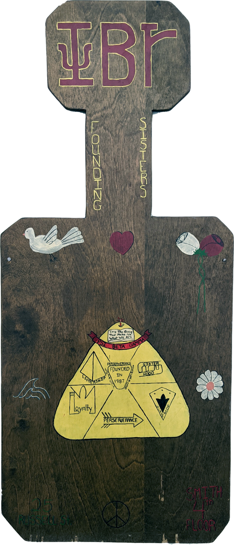 Plymouth State in 150 Objects exhibition 1980s fraternity wood plaque