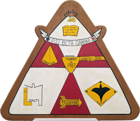 Plymouth State in 150 Objects exhibition 1980s fraternity wood plaque