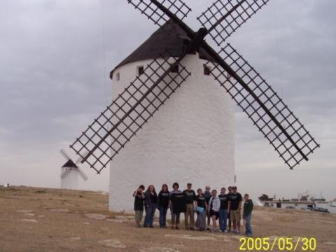 Plymouth State in 150 Objects exhibition 2000s Don Quixote trip group with windmill