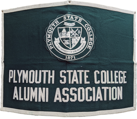 Plymouth State in 150 Objects exhibition 2000s alumni banner
