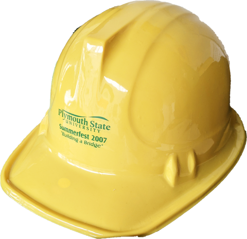 Plymouth State in 150 Objects exhibition 2000s summerfest hardhat