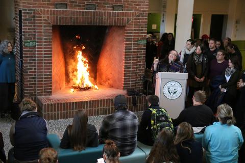 Plymouth State in 150 Objects exhibition 2010s first fire lighting gathering