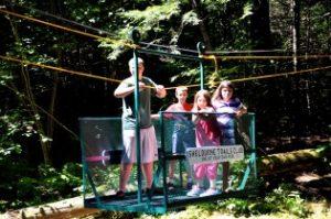 People in a cable car for hikers crossing Austin Brook on the Yellow Trail