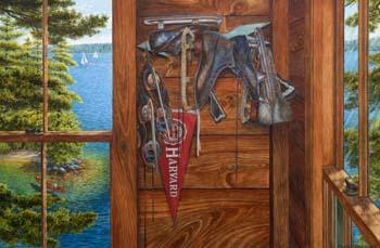 Peter Ferber. “Summer Hangout.” 2013. Watercolor of the lake and ice skatesfrom inside on paper. 