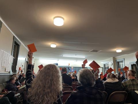 Photograph of citizens participating in a vote in Woodstock