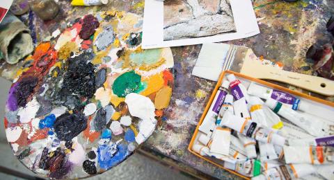 artist's palette and paints