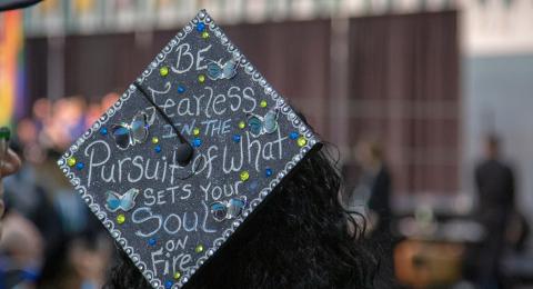 PSU student's decorated mortar board at commencement