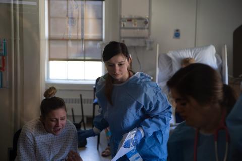 nursing students participating in a disaster simulation