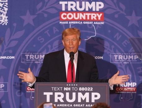 Republican candidate for President Donald Trump speaks during an event at the Atkinson