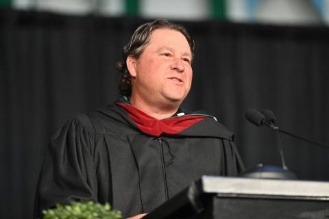 Chris Steffanci ’96, president and CEO of Columbia Distributing, one of the largest malt beverage distributors in the United States, delivered the keynote address