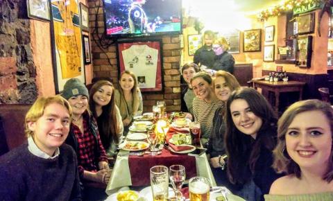 Students in a pub overseas.