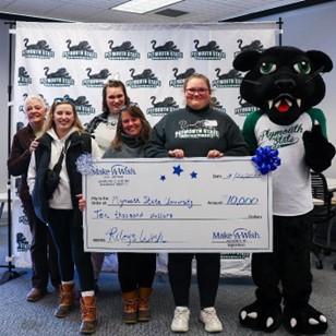 Riley Pinardof Belmont, NH, was surprised with a $10,000 scholarship wish and other gifts from Make-A-Wish New Hampshire and Plymouth State University at Accepted Students Day