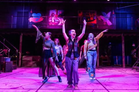 Meredith Hoole '26 performing in Godspell at the Silver Center for the Arts.